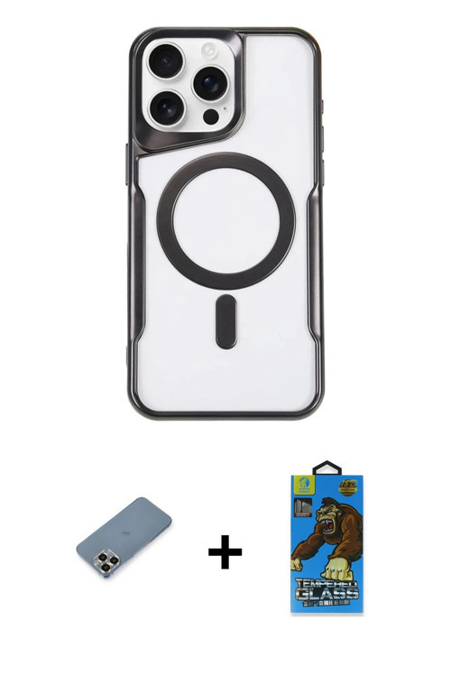 ieg™ iPhone 11 Pro Max Kılıf Yadigar Klasik Özel Seri - Siyah 18D Cam Ekran Koruyucu + Gold Metal Ka