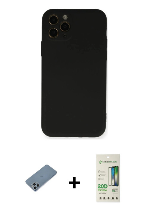 ieg™ iPhone 11 Pro Kılıf Ahenk Serisi - Siyah 20D Premium Cam Ekran Koruyucu + Sierra Blue Shine Kam