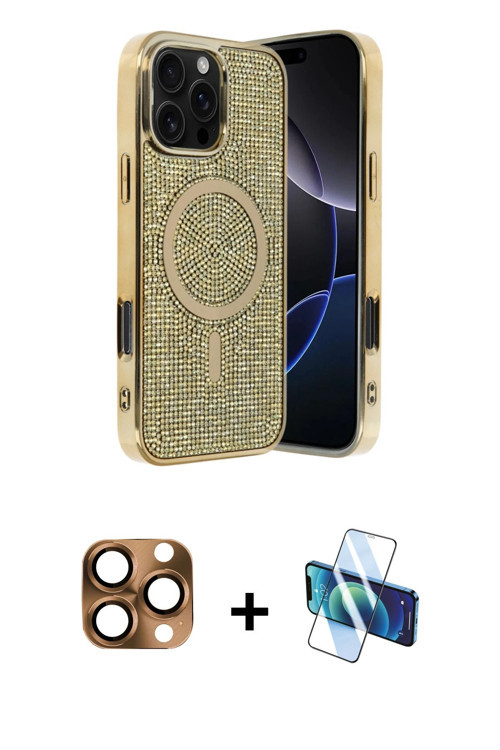 ieg™ iPhone 16 Pro Max Kılıf Eksen Çizgi - Siyah 3D Antistatik Seramik Nano Ekran Koruyucu + Çöl Tit