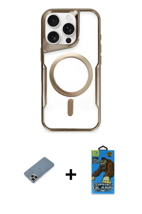ieg™ iPhone 11 Pro Max Kılıf Yadigar Klasik Özel Seri - Siyah 18D Cam Ekran Koruyucu + Gold Metal Ka