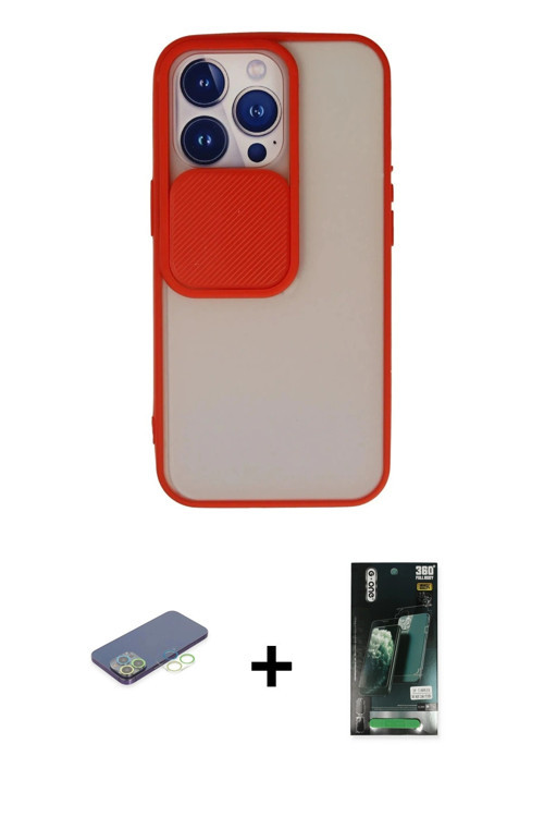 ieg™ iPhone 13 Pro Kılıf Vadi Çizgi - Şeffaf 360 Full Body Arka Koruyucu + Yeşil Renkli Kamera Lens
