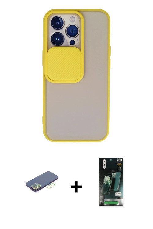 ieg™ iPhone 13 Pro Kılıf Vadi Çizgi - Şeffaf 360 Full Body Arka Koruyucu + Yeşil Renkli Kamera Lens