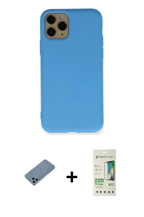 ieg™ iPhone 11 Pro Kılıf Ahenk Serisi - Siyah 20D Premium Cam Ekran Koruyucu + Sierra Blue Shine Kam