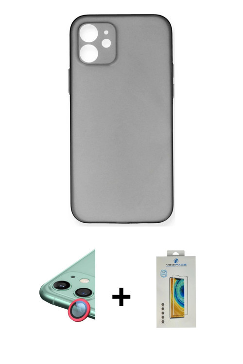 ieg™ iPhone 12 Kılıf Yadigar Yansıma Serisi - Siyah Polymer Nano Ekran Koruyucu + Kırmızı Raze Metal