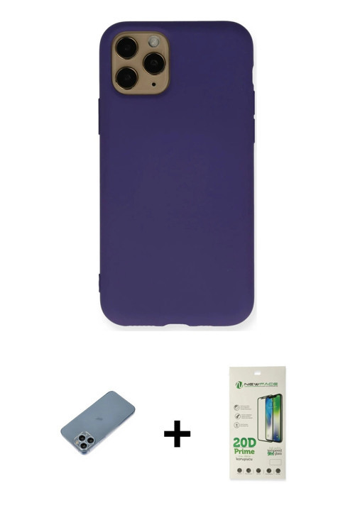 ieg™ iPhone 11 Pro Kılıf Ahenk Serisi - Siyah 20D Premium Cam Ekran Koruyucu + Sierra Blue Shine Kam