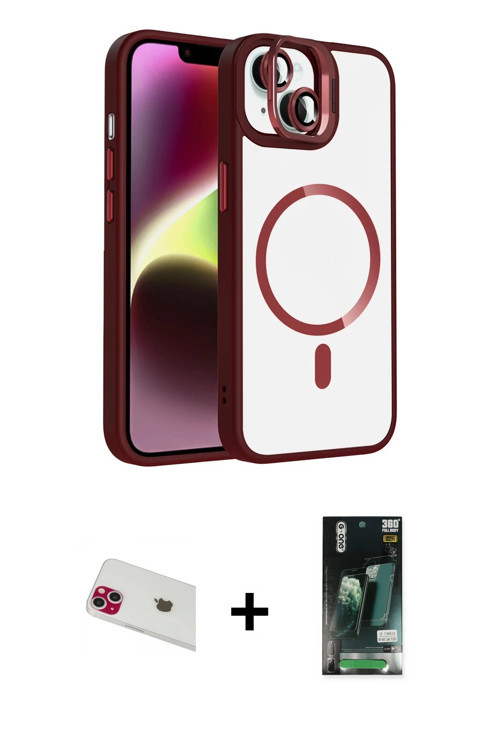 ieg™ iPhone 13 Kılıf Yadigar Asil Koleksiyonu - Şeffaf 360 Full Body Arka Koruyucu + Kırmızı Rainbow