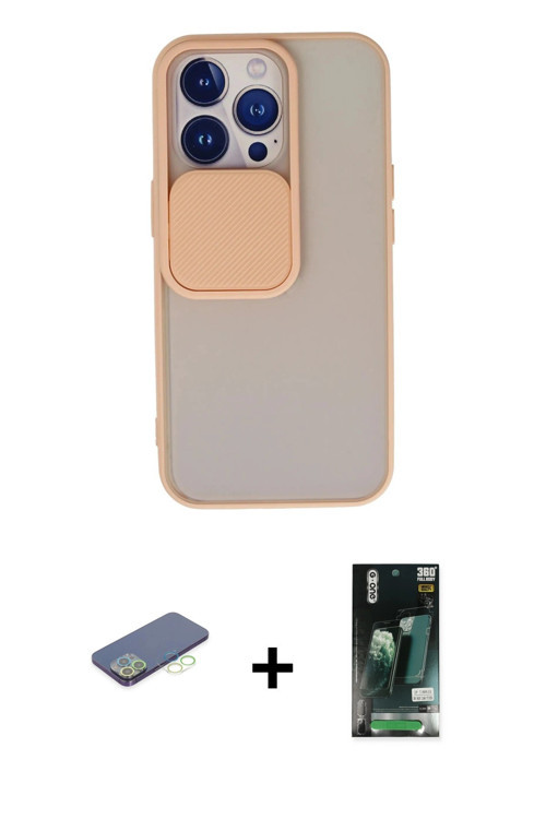 ieg™ iPhone 13 Pro Kılıf Vadi Çizgi - Şeffaf 360 Full Body Arka Koruyucu + Yeşil Renkli Kamera Lens