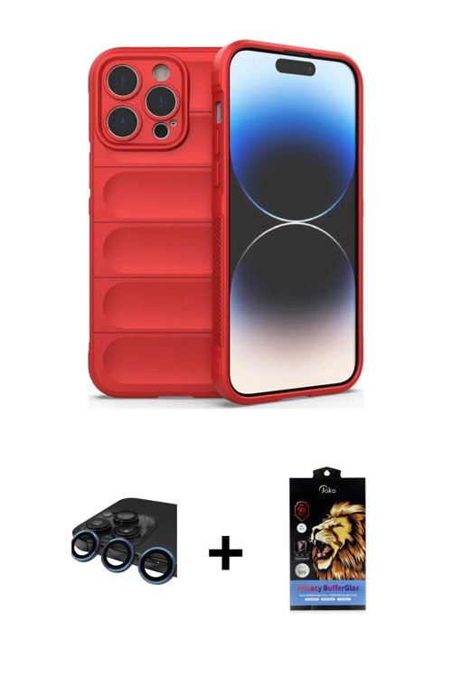 ieg™ iPhone 15 Pro Max Kılıf Atlas Koleksiyonu - Siyah Buffer Hayalet Cam Ekran Koruyucu + Lacivert
