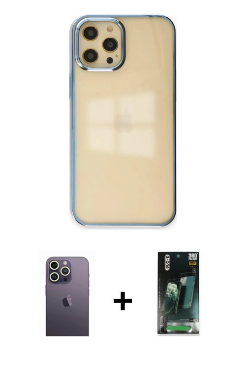 ieg™ iPhone 12 Pro Max Kılıf Doruk Doku Prime - Şeffaf 360 Full Body Arka Koruyucu + Beyaz Neon Fosf