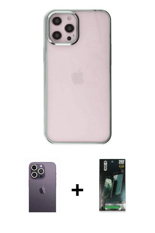 ieg™ iPhone 12 Pro Max Kılıf Doruk Doku Prime - Şeffaf 360 Full Body Arka Koruyucu + Beyaz Neon Fosf