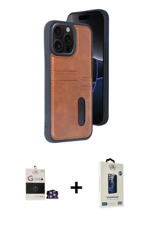 ieg™ iPhone 14 Pro Max Kılıf Yörünge Işık Serisi - Siyah Bilvis Hayalet Cam Ekran Koruyucu + Gümüş B
