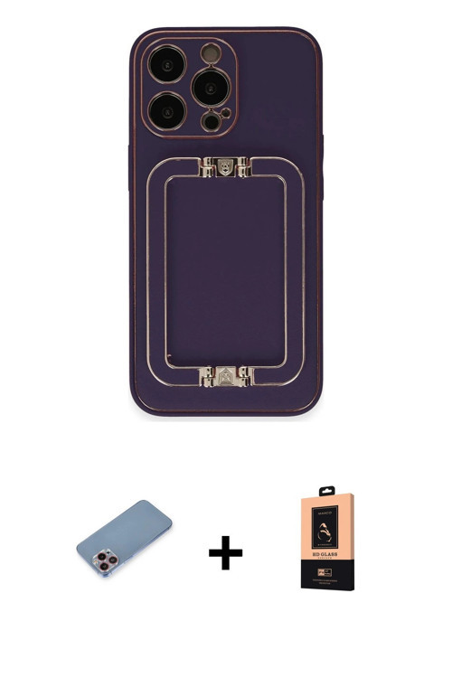 ieg™ iPhone 13 Pro Max Kılıf Kozmos Minimal Prime - Şeffaf Maxco Cam Ekran Koruyucu + Pembe Shine Ka
