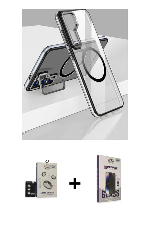 ieg™ Galaxy S24 Kılıf Nova Doku - Siyah Bilvis Hayalet Cam Ekran Koruyucu + Titanyum Gri Bilvis Tita