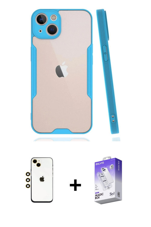 ieg™ iPhone 14 Kılıf Atlas Asil Serisi - Siyah Bilvis 5in1 3D Magic Cam Ekran Koruyucu + Gold Shine