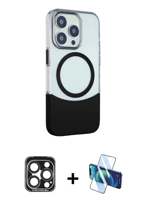 ieg™ iPhone 15 Pro Max Kılıf Çekirdek Asil Özel Seri - Siyah 3D Antistatik Cam Ekran Koruyucu + Laci