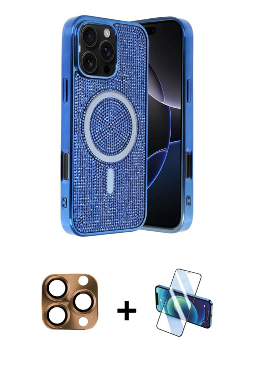 ieg™ iPhone 16 Pro Max Kılıf Eksen Çizgi - Siyah 3D Antistatik Seramik Nano Ekran Koruyucu + Çöl Tit