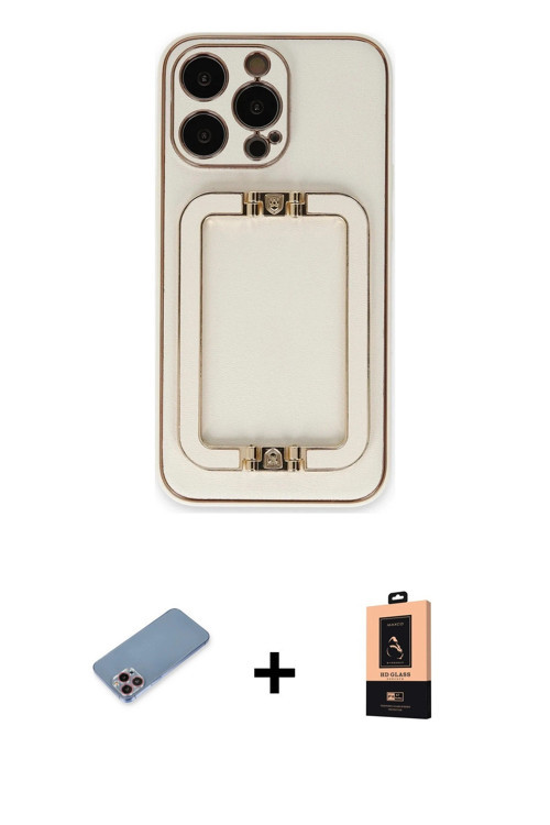 ieg™ iPhone 13 Pro Max Kılıf Kozmos Minimal Prime - Şeffaf Maxco Cam Ekran Koruyucu + Pembe Shine Ka
