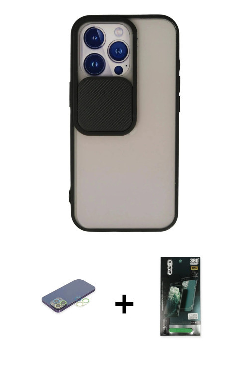 ieg™ iPhone 13 Pro Kılıf Vadi Çizgi - Şeffaf 360 Full Body Arka Koruyucu + Yeşil Renkli Kamera Lens