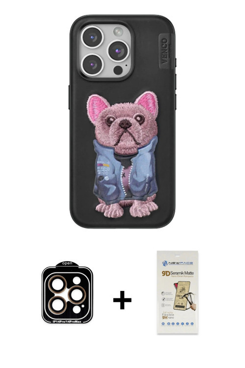 ieg™ iPhone 14 Pro Max Kılıf İz Minimal Koleksiyonu - Siyah Mat Seramik Nano Ekran Koruyucu + Turunc