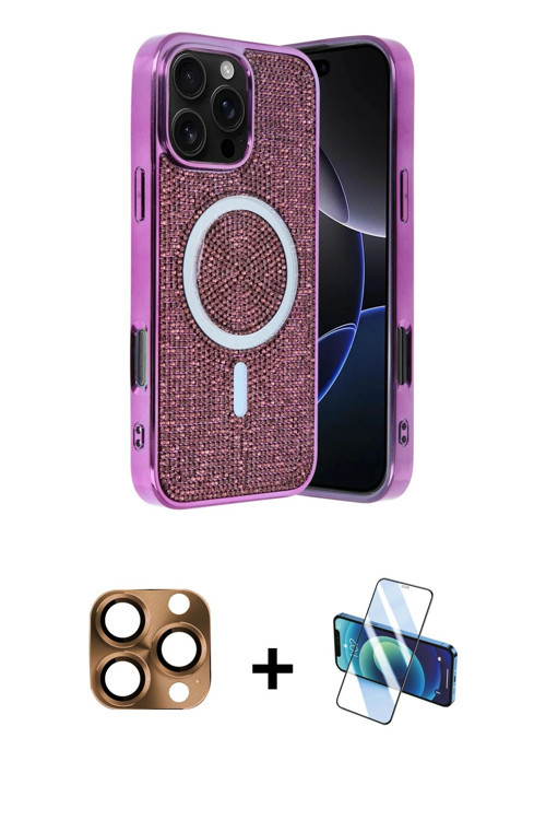ieg™ iPhone 16 Pro Max Kılıf Eksen Çizgi - Siyah 3D Antistatik Seramik Nano Ekran Koruyucu + Çöl Tit