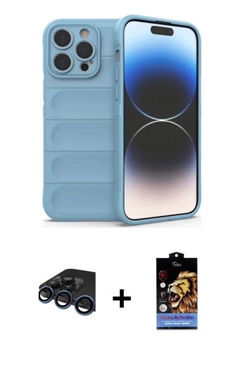 ieg™ iPhone 15 Pro Max Kılıf Atlas Koleksiyonu - Siyah Buffer Hayalet Cam Ekran Koruyucu + Lacivert