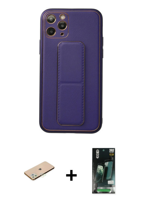 ieg™ iPhone 11 Pro Kılıf Akış Doku - Siyah 360 Mat Full Body Arka Koruyucu + Yeşil Renkli Kamera Len