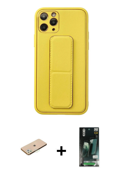 ieg™ iPhone 11 Pro Kılıf Akış Doku - Siyah 360 Mat Full Body Arka Koruyucu + Yeşil Renkli Kamera Len