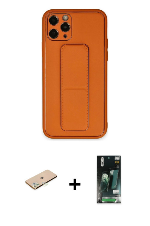 ieg™ iPhone 11 Pro Kılıf Akış Doku - Siyah 360 Mat Full Body Arka Koruyucu + Yeşil Renkli Kamera Len