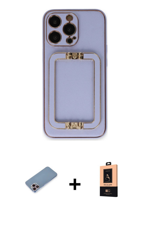 ieg™ iPhone 13 Pro Max Kılıf Kozmos Minimal Prime - Şeffaf Maxco Cam Ekran Koruyucu + Pembe Shine Ka