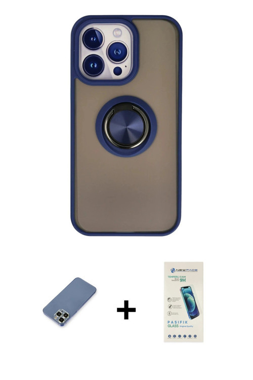 ieg™ iPhone 13 Pro Max Kılıf Yörünge Çizgi - Şeffaf Pasifik Cam Ekran Koruyucu + Açık Yeşil Metal Ka
