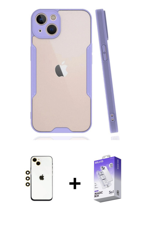 ieg™ iPhone 14 Kılıf Atlas Asil Serisi - Siyah Bilvis 5in1 3D Magic Cam Ekran Koruyucu + Gold Shine