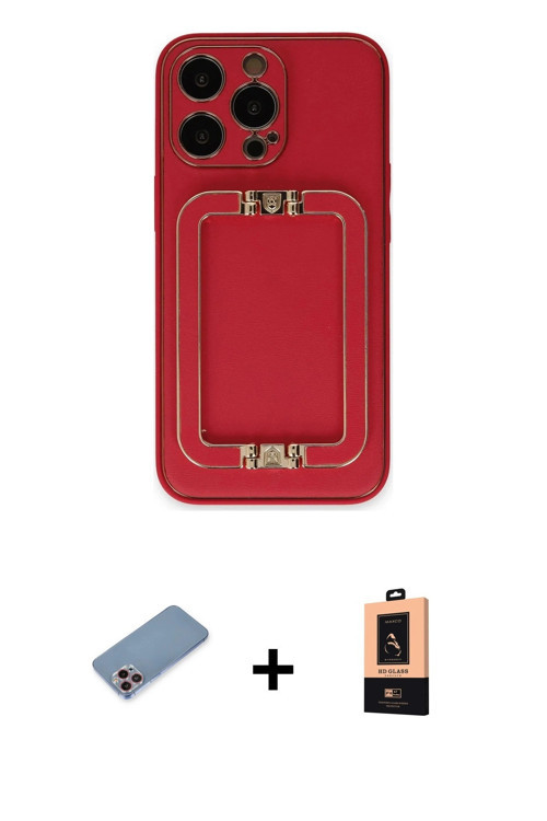ieg™ iPhone 13 Pro Max Kılıf Kozmos Minimal Prime - Şeffaf Maxco Cam Ekran Koruyucu + Pembe Shine Ka