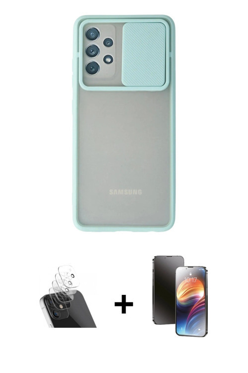 ieg™ Galaxy A52 Kılıf Vadi Çizgi - Siyah 3D Antistatik Mat Seramik Nano Ekran Koruyucu + Şeffaf Kame