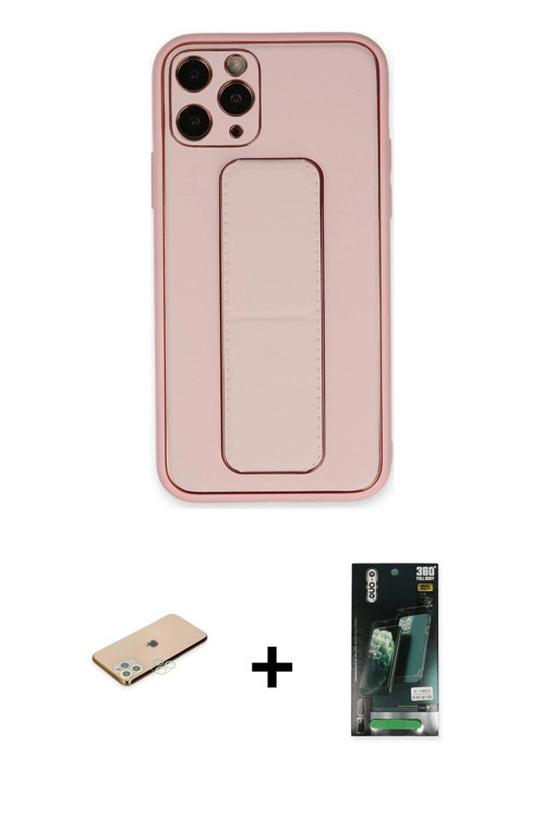 ieg™ iPhone 11 Pro Kılıf Akış Doku - Siyah 360 Mat Full Body Arka Koruyucu + Yeşil Renkli Kamera Len