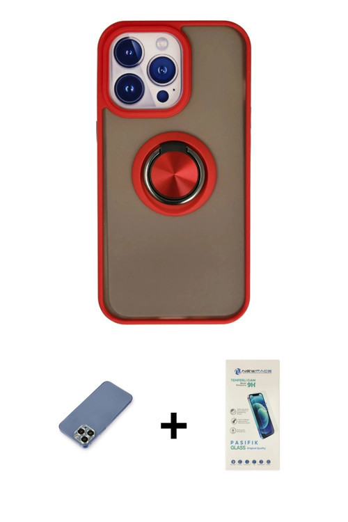 ieg™ iPhone 13 Pro Max Kılıf Yörünge Çizgi - Şeffaf Pasifik Cam Ekran Koruyucu + Açık Yeşil Metal Ka