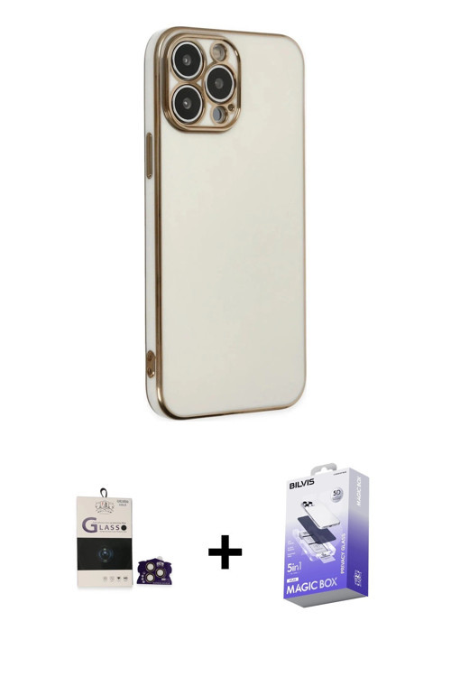 iPhone 14 Pro Max Kılıf Yankı Serisi - Siyah Bilvis 5in1 5D Magic Hayalet Cam Ekran Koruyucu +