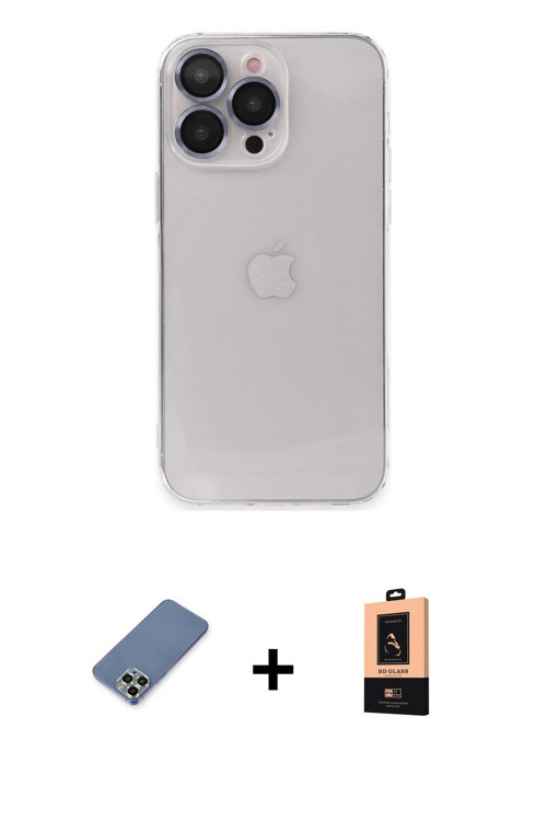 ieg™ iPhone 13 Pro Max Kılıf Ufuk Minimal Özel Seri - Şeffaf Maxco Cam Ekran Koruyucu + Açık Yeşil M