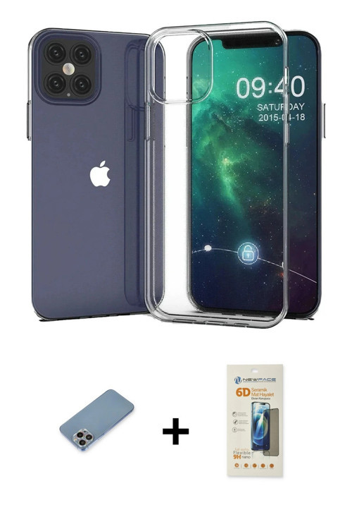 ieg™ iPhone 12 Pro Max Kılıf Zirve Doku - Siyah 6D Mat Seramik Hayalet Nano Ekran Koruyucu + Gökkuşa