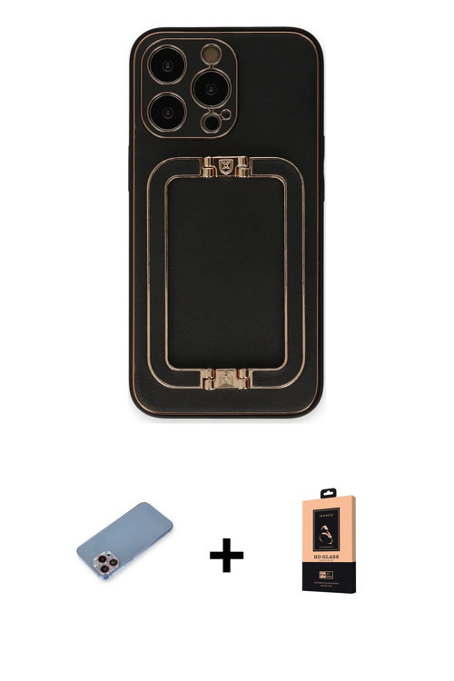 ieg™ iPhone 13 Pro Max Kılıf Kozmos Minimal Prime - Şeffaf Maxco Cam Ekran Koruyucu + Pembe Shine Ka