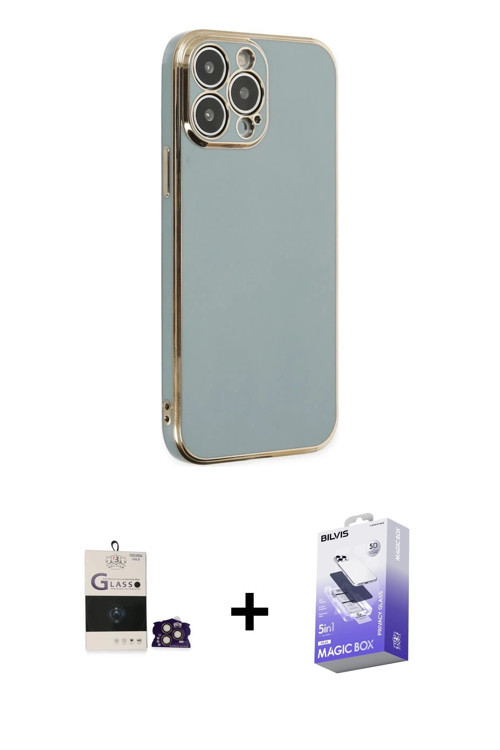 iPhone 14 Pro Max Kılıf Yankı Serisi - Siyah Bilvis 5in1 5D Magic Hayalet Cam Ekran Koruyucu +