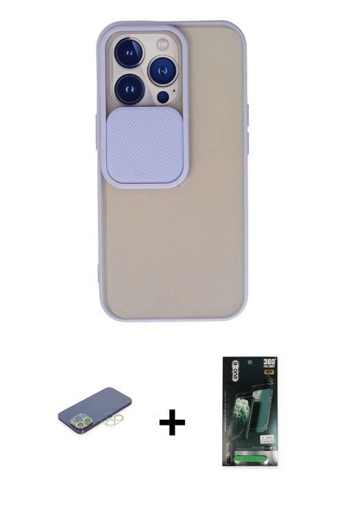 ieg™ iPhone 13 Pro Kılıf Vadi Çizgi - Şeffaf 360 Full Body Arka Koruyucu + Yeşil Renkli Kamera Lens