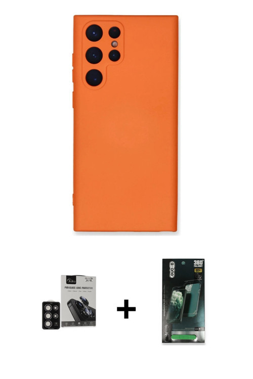 ieg™ Galaxy S24 Ultra Kılıf Ahenk Serisi - Şeffaf 360 Full Body Arka Koruyucu + Derin Mor PVD Metal