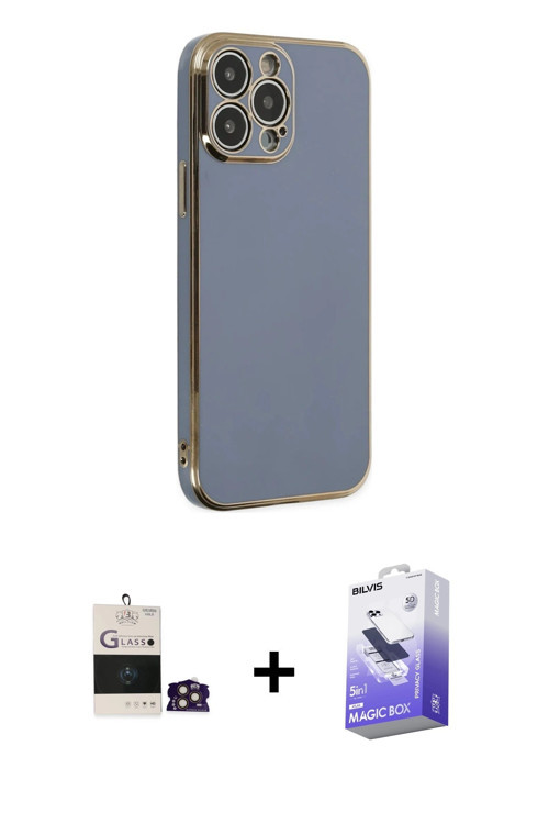 iPhone 14 Pro Max Kılıf Yankı Serisi - Siyah Bilvis 5in1 5D Magic Hayalet Cam Ekran Koruyucu +