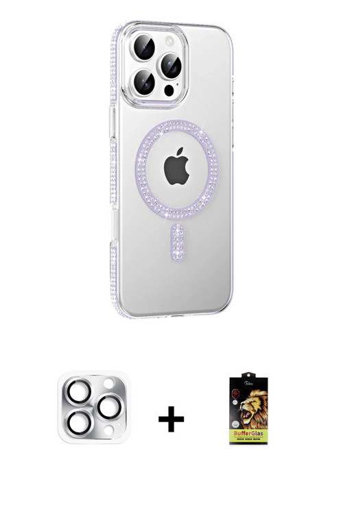 ieg™ iPhone 16 Pro Max Kılıf Yörünge Koleksiyonu - Siyah Buffer Cam Ekran Koruyucu + Gümüş Pers Alüm