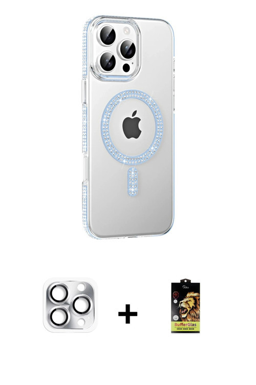 ieg™ iPhone 16 Pro Max Kılıf Yörünge Koleksiyonu - Siyah Buffer Cam Ekran Koruyucu + Gümüş Pers Alüm
