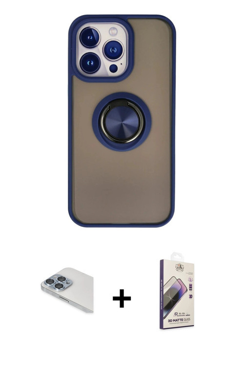 ieg™ iPhone 13 Pro Max Kılıf Yörünge Çizgi - Siyah Bilvis 3D Mat Cam Ekran Koruyucu + Sierra Blue Pe