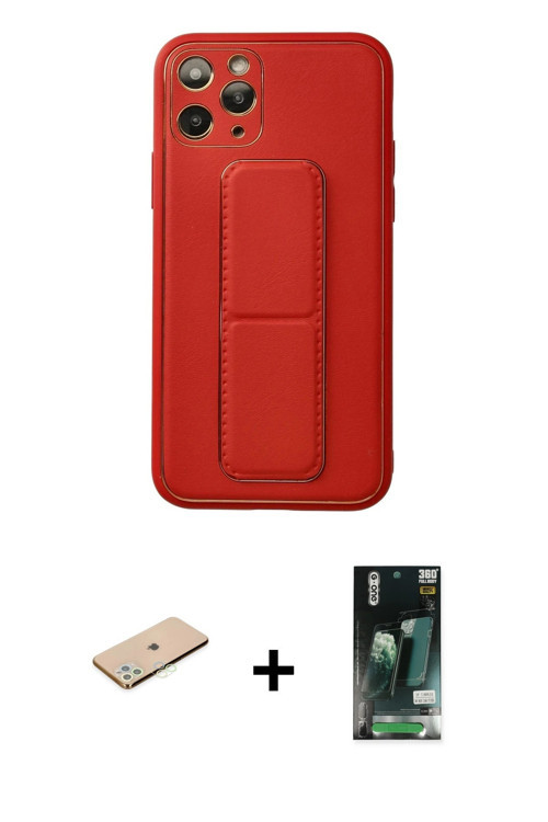ieg™ iPhone 11 Pro Kılıf Akış Doku - Siyah 360 Mat Full Body Arka Koruyucu + Yeşil Renkli Kamera Len