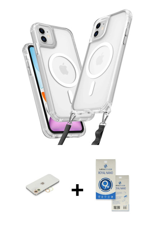 ieg™ iPhone 11 Kılıf Atlas Doku Koleksiyonu - Şeffaf Royal Nano Ekran Koruyucu + Sarı Renkli Kamera