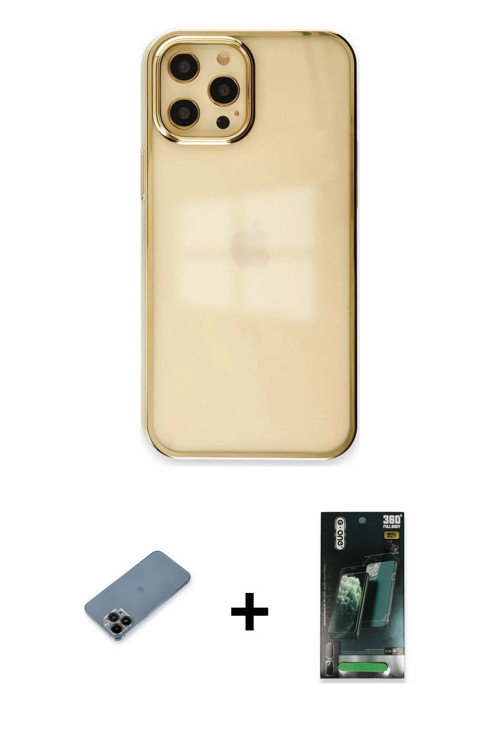 ieg™ iPhone 12 Pro Max Kılıf Doruk Doku Prime - Siyah 360 Mat Full Body Arka Koruyucu + Siyah Shine