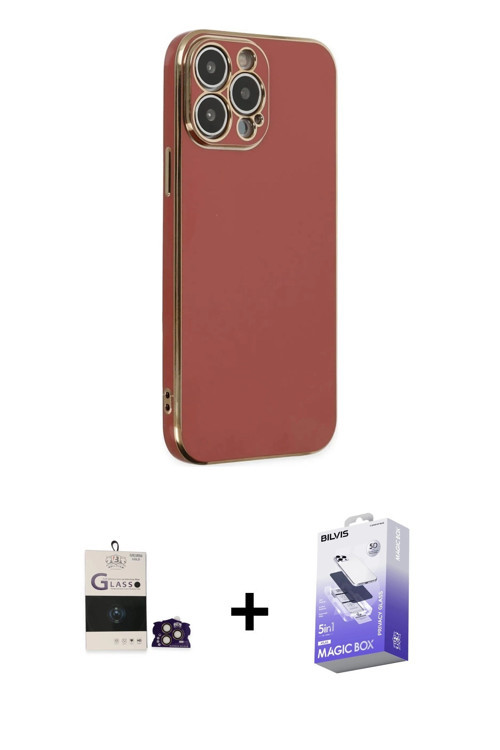iPhone 14 Pro Max Kılıf Yankı Serisi - Siyah Bilvis 5in1 5D Magic Hayalet Cam Ekran Koruyucu +